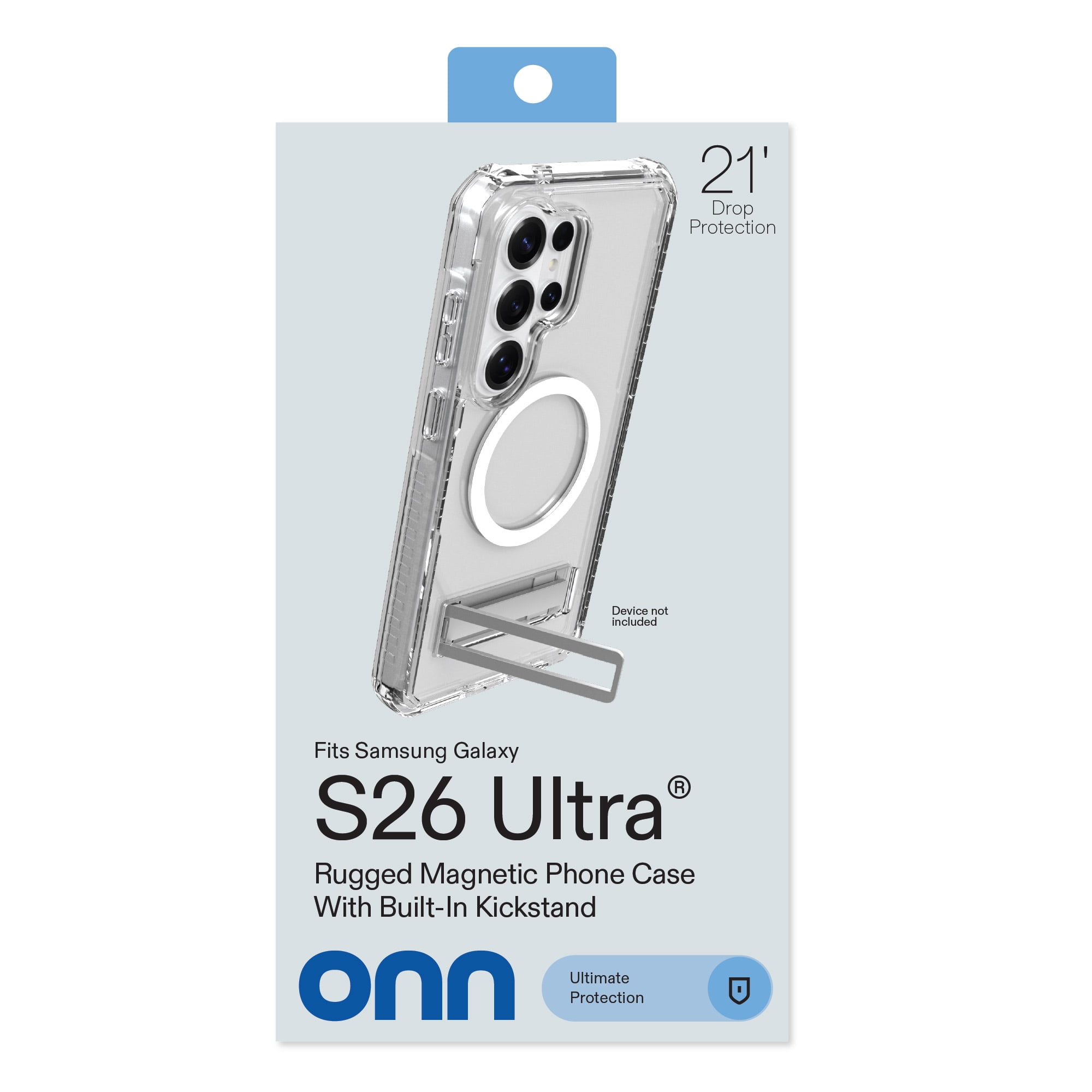 onn Magnetic Compatible Rugged Phone Case with Kickstand for Samsung Galaxy S26 Ultra - Clear