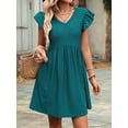 thumbnail image 2 of Women'S Summer Short Sundress Casual V Neck Ruffle Sleeve Mini Dress with Pockets XL, 2 of 9