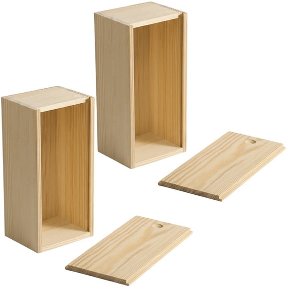 Jiibva 2pcs Wood Box with Sliding Lid Unfinished Wood Storage Box Blank Wood Box Case Container for Gift Jewelry Box, DIY Art Craft