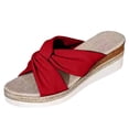 thumbnail image 5 of Womens Platform Wedge Sandals 2026 Summer Trendy Soft Leather Bowtie Open Toe Espadrilles Casual Heeled Slides Slip on Beach Shoes Red Size 8.5, 5 of 5