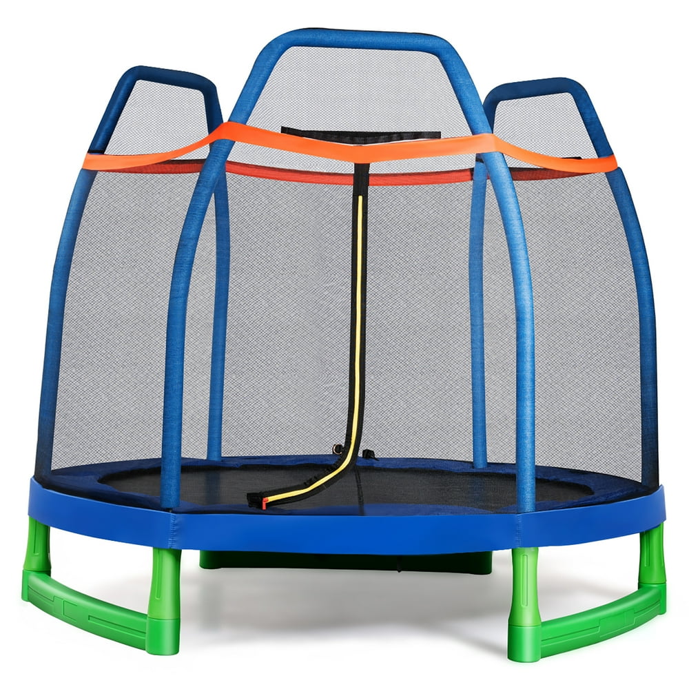 Costway 7 FT Kids Trampoline W/Safety Enclosure Net Spring Pad Indoor Outdoor Heavy Duty Yellow