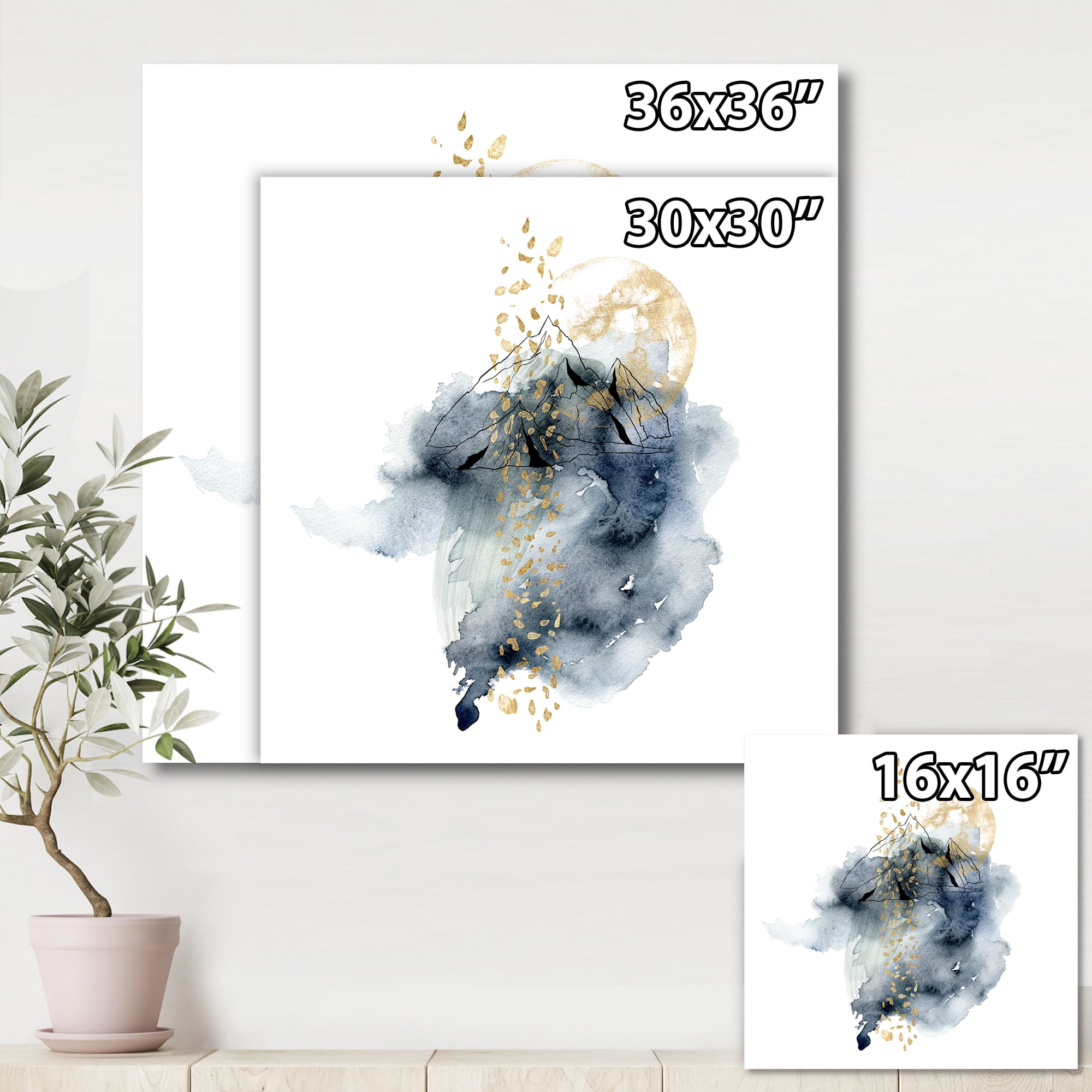 Designart ' Minimalistic Landscape of Moon With Mountains ' Modern Canvas Wall Art Print