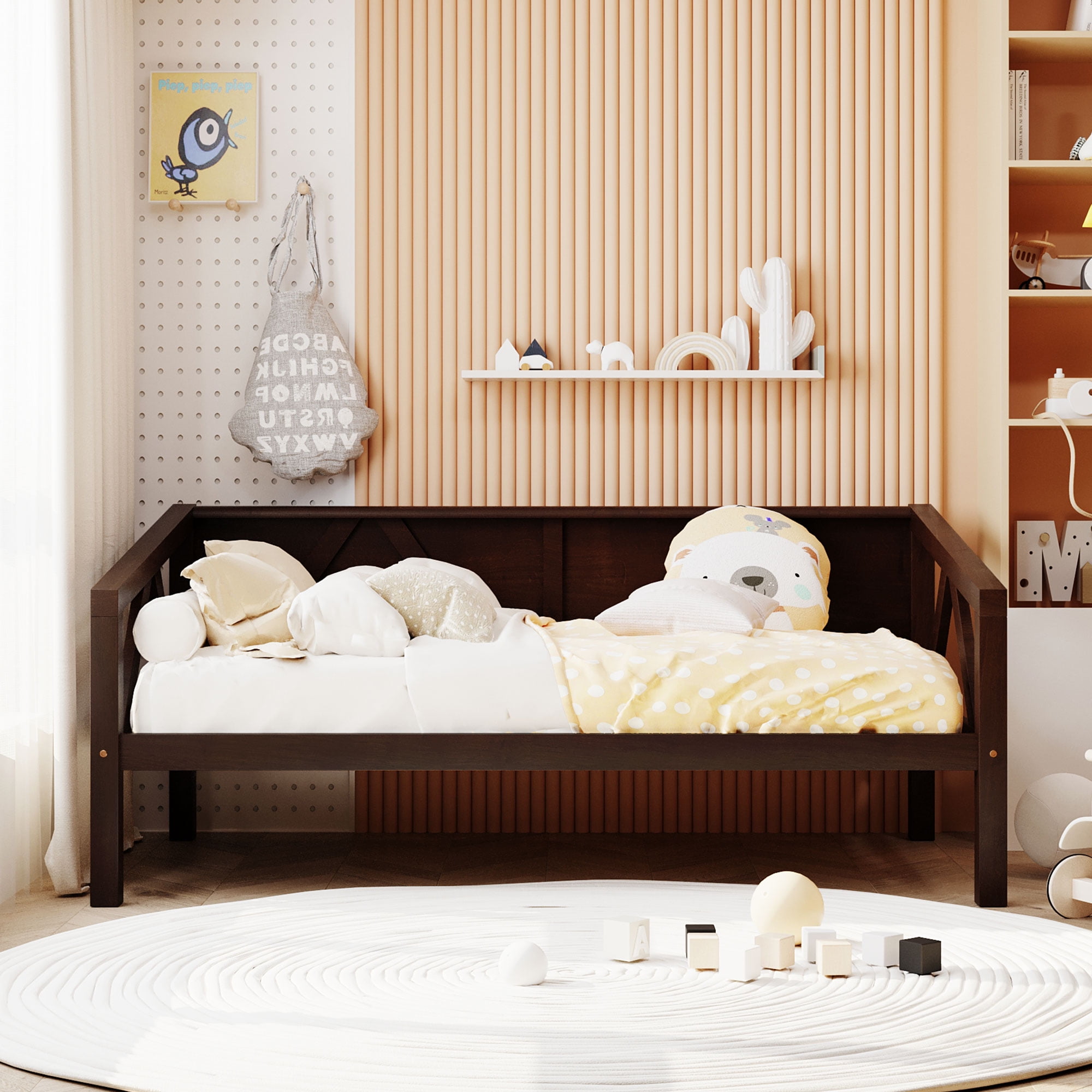 Aukfa Daybed, Solid Wood Twin Daybed Frame for Kids Bedroom, Espresso