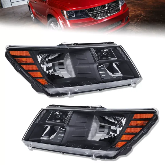 MOSTPLUS Pair Black Housing Clear Lens Front Headlight Assembly for 2009-2020 Dodge Journey