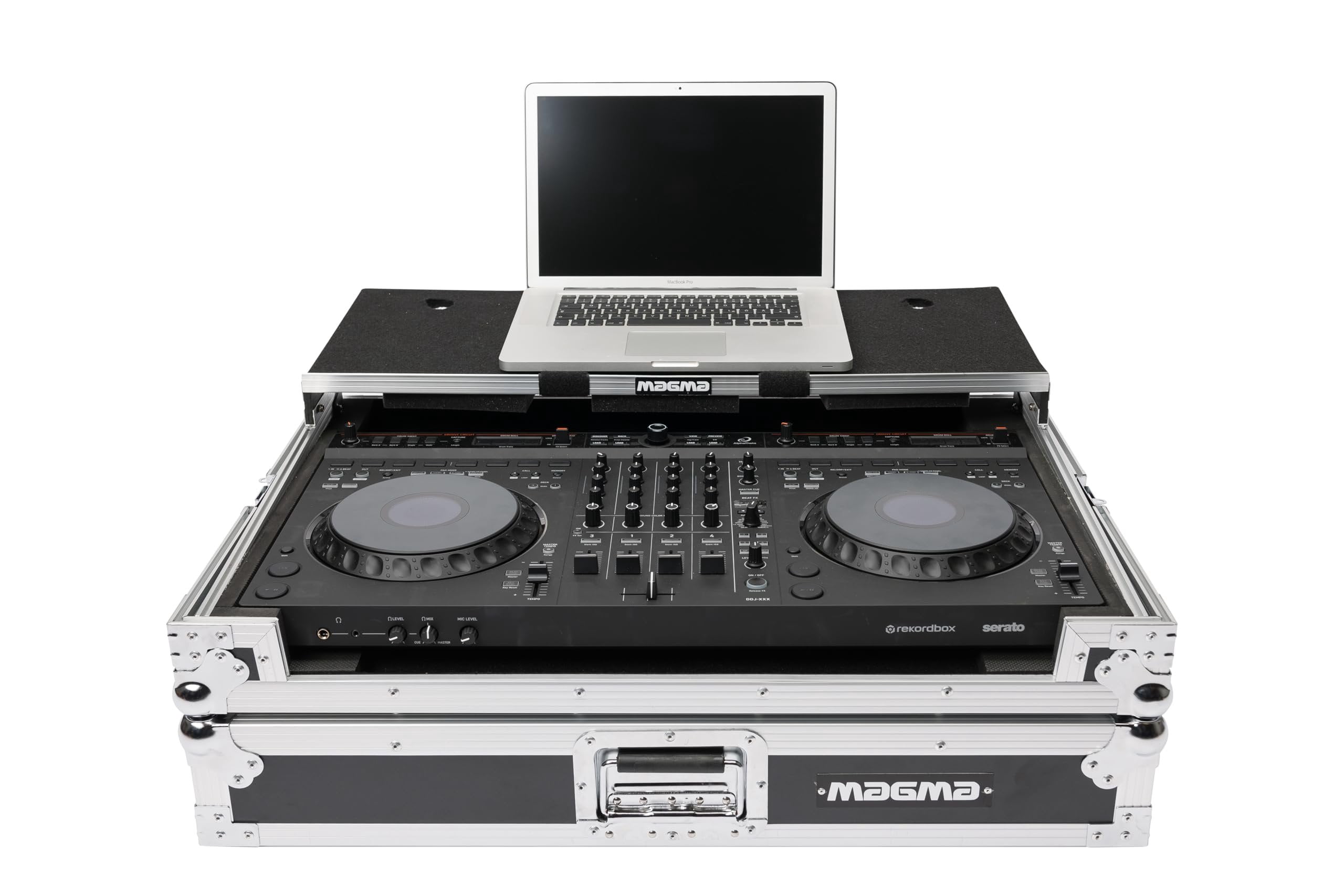 Magma Flight Case Compatible with AlphaTheta DDJ-GRV6 & Pioneer DJ DJ FLX-10 Workstations with Laptop Platform