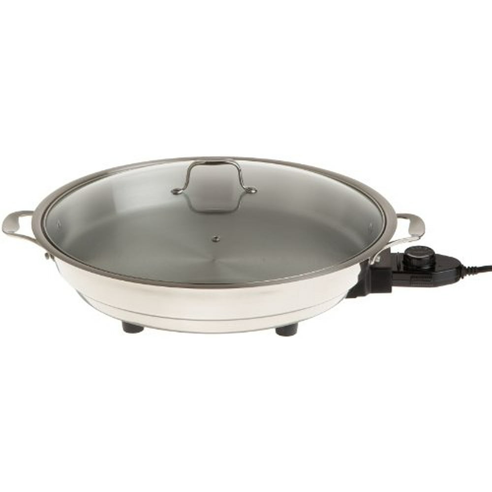 Electric Skillet By Cucina Pro 18/10 Stainless Steel with Tempered Glass Lid, 16 Electric Skillet By Cucina Pro 18/10 Stainless Steel with Tempered Glass Lid, 16