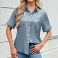 thumbnail image 2 of Summer Tops, Womens Tops, Stylish Women Shirts One Button Imitation Denim Short Sleeve Loose Fit Blouse for Casual Wear, 2 of 6