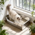 thumbnail image 3 of BBilaBu Stainless Steel Cats Litter Boxs,Half Enclosed High Wall Sides High Sides Easys to Clean,Non Sticks Odor Proof,Durables and Convenient, 3 of 5