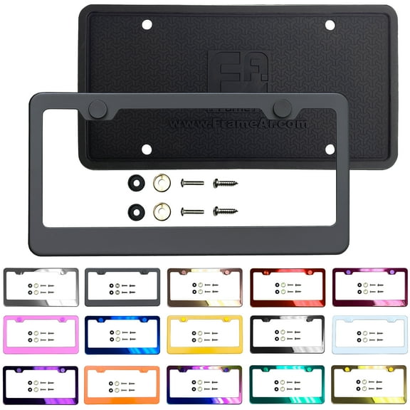KA Depot Silicone Back Guard License Plate Holder Matte Flat Black License Plate Frame T304 Stainless Steel   Metal Screw Caps