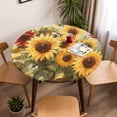 thumbnail image 5 of Yellow Red Sunflower Green Leaf Elastic Fitted Round Table Cover Oil Painting Waterproof Outdoor Tablecloth for Holiday Party, Picnic, Patio & Dining Fits Tables Up to 36"-44", 5 of 8