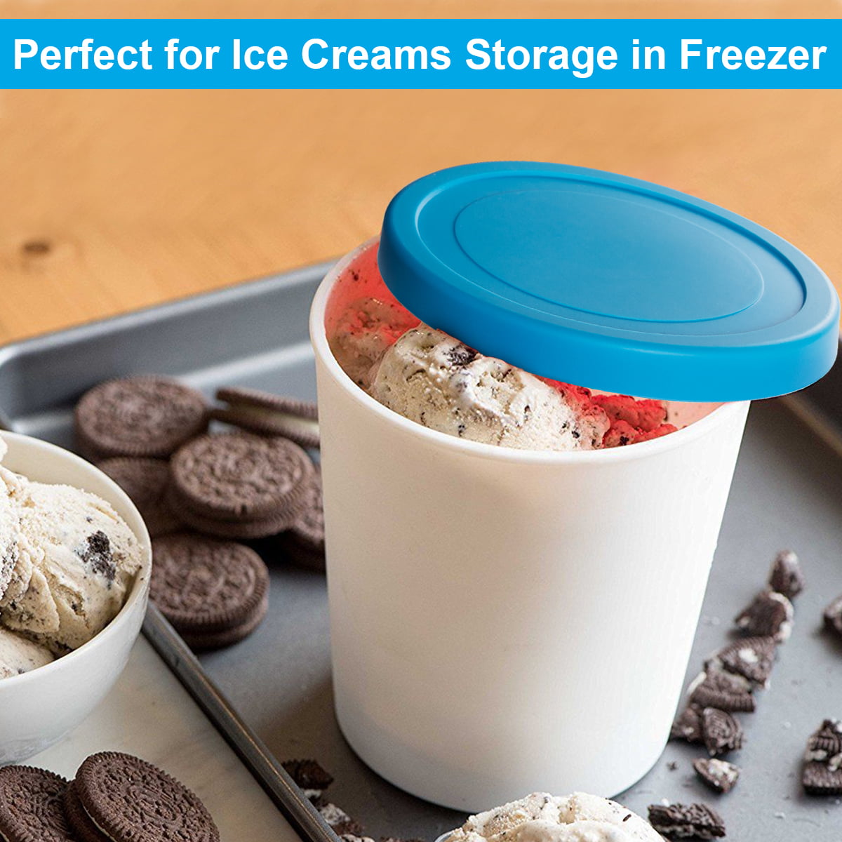 2pcs 3 Litres Refrigerator Ice Cream Storage Container Freezer Ice Cream Tub, Size: 26X16X11CM