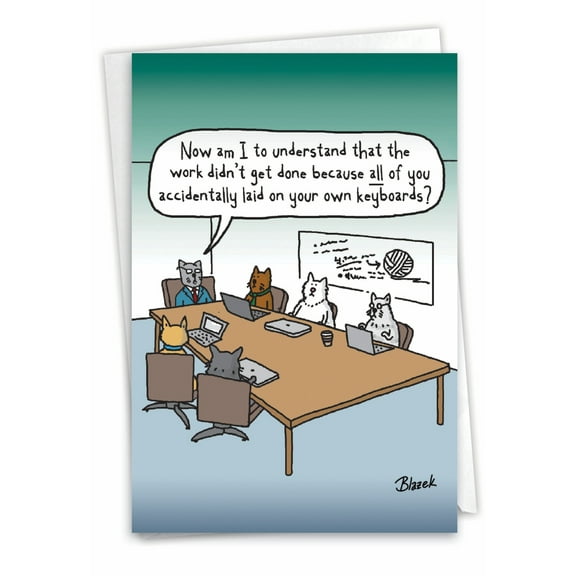 NobleWorks Funny Congratulations Greeting Card with 5 x 7 Inch Envelope (1 Card) Congats, Good Luck Cat Work C7861CGG