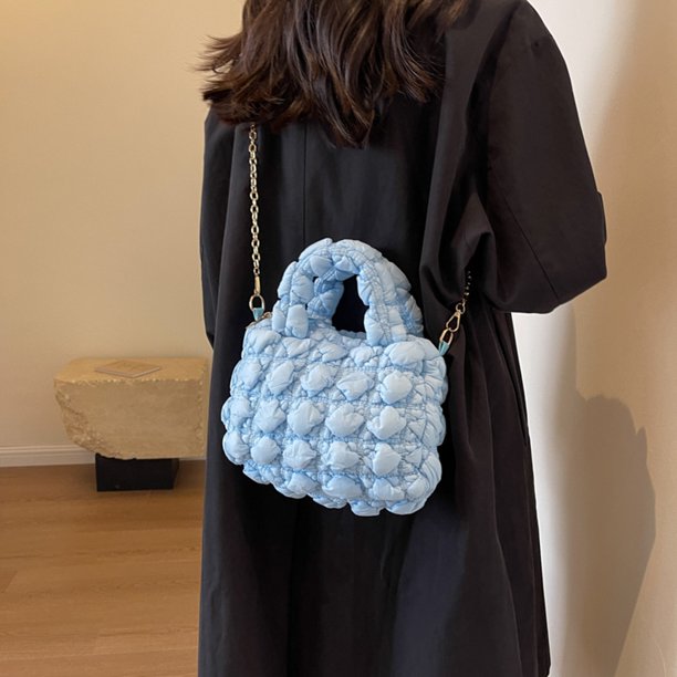 Bolso Mujer Acolchado Crossbody Cremallera Algodón Tote Bolso Ligero Azul