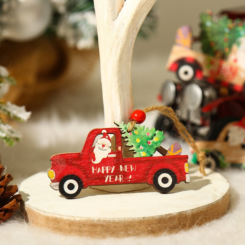 Wooden Christmas Truck Ornaments,9 Pcs Christmas Tree Ornaments Vintage Christmas Decorations,Red Truck DIY Craft for Christmas Tree,Holiday Decorative Pendant,Hanging Signs for Home Decoration