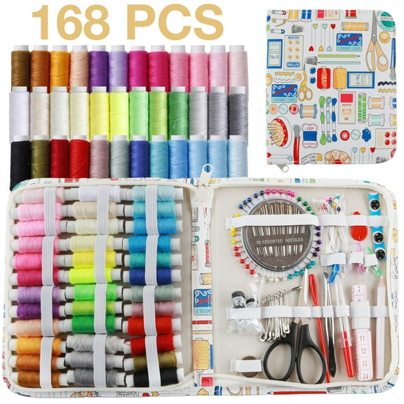 LANNEY Sewing Kit with Exquisite Case, 168 Pcs Portable Basic Sewing Supplies Accessories for Adults Kids Beginner Home Travel Emergency Including Thread, Needle, Scissors, Measure Tape and More