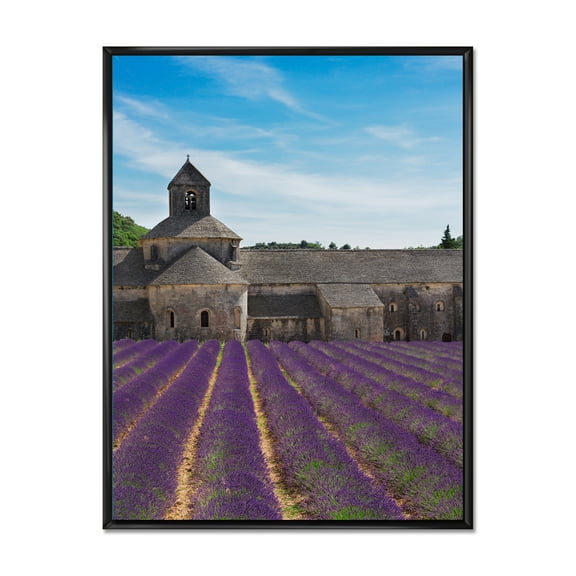 Designart 'Abbey With Lavender Field In France' Farmhouse Framed Canvas Wall Art Print