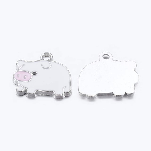 5Pcs Zinc Alloy Enamel Pendants Cartoon Piggy Charms Mint Cream Pendant Decoration for Women DIY Necklace Bracelet Earring Jewelry Craft Making 19.4x18.4mm Hole: 2mm
