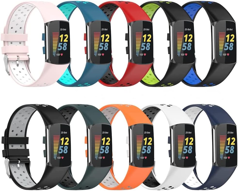 Tianle Compatible with Fitbit Charge 6/Fitbit Charge 5 Bands, Soft Silicone Replacement Wristband Fitness Tracker Accessories Strap for Women Men