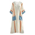 thumbnail image 5 of KHONTS Women's 3/4 Sleeve V-Neck Strip Oversize Linen Maxi Dress Plus Size Loose Long Dresses 10-Blue XL, 5 of 6