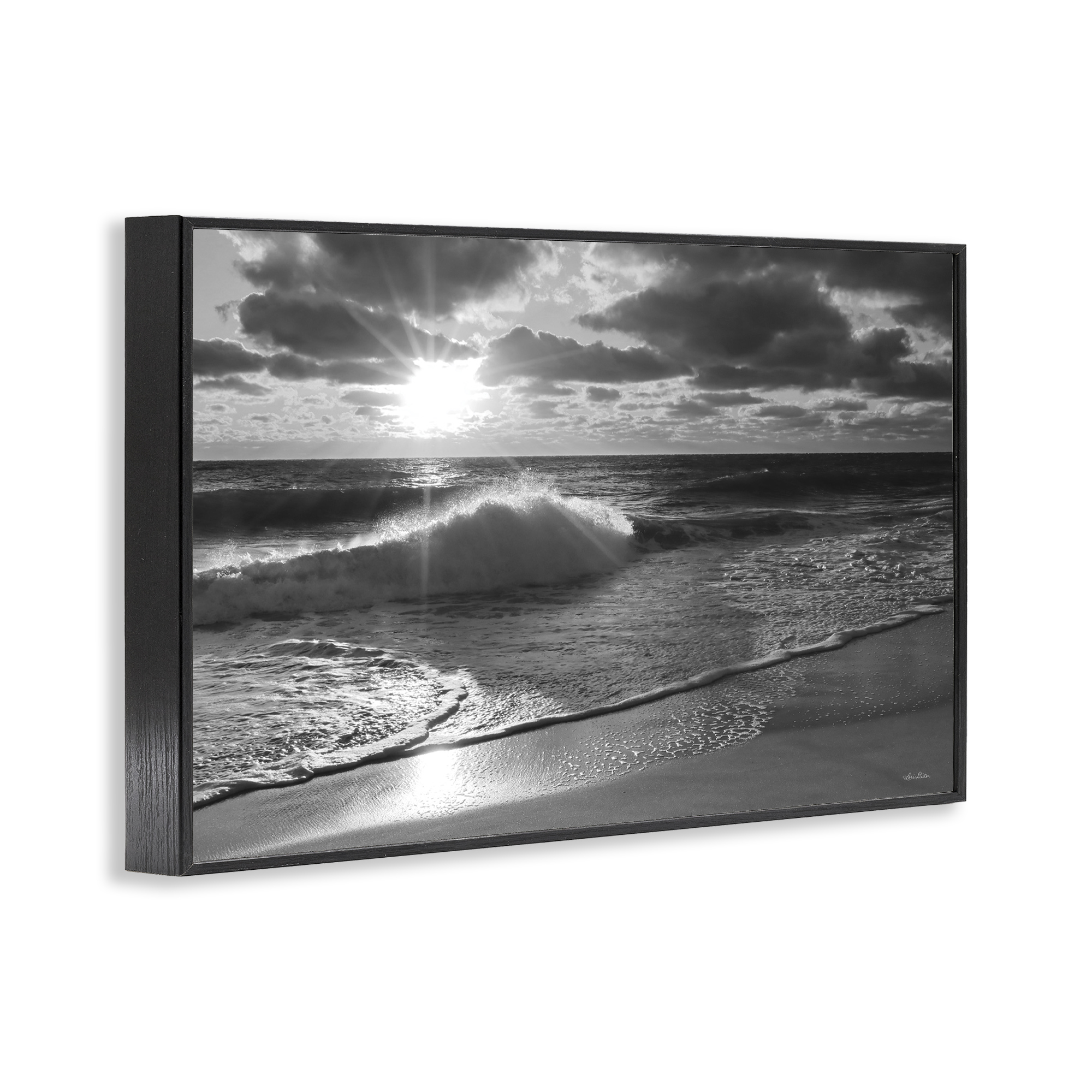 Stupell Industries Sunset Crashing Wave Landscape Photography Black Framed Art Print Wall Art, 24 x 16
