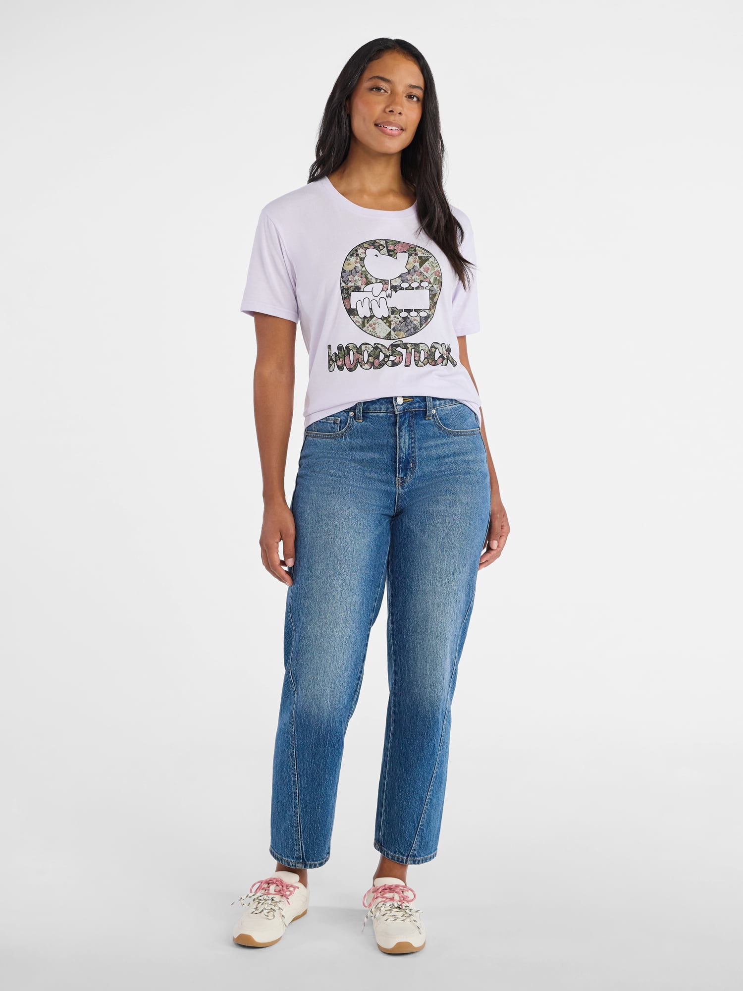 Time and Tru Women's Woodstock Quilted Graphic Tee with Short Sleeves, Sizes XS-XXXL