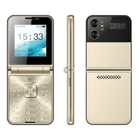Gold Flip Cellphone Four SIM Card 2G GSM Cellular Network Flashlight Speed Dial Magic Voice Foldable Mobile Phone