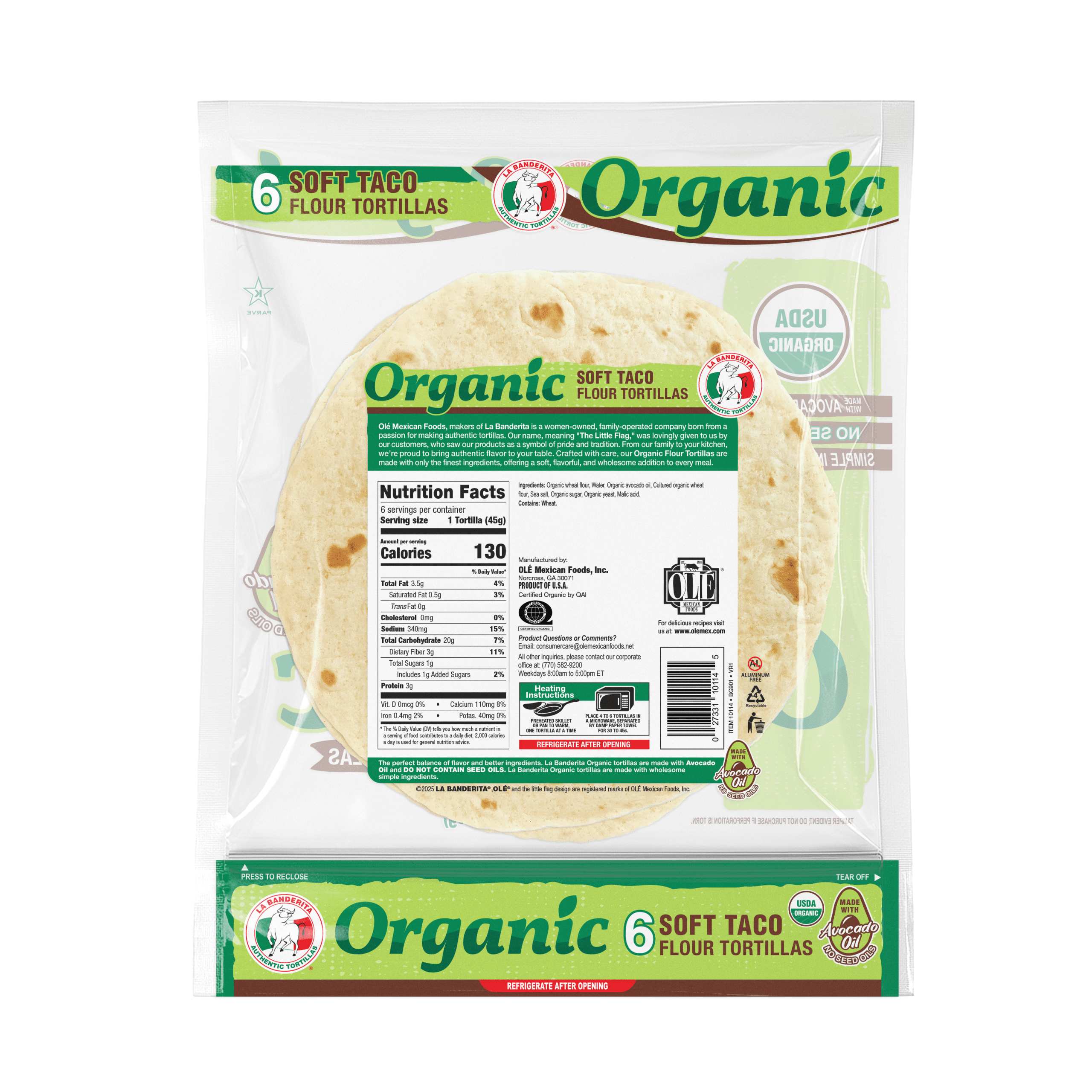 La Banderita Organic 8 Inch Flour Tortillas 6 Count