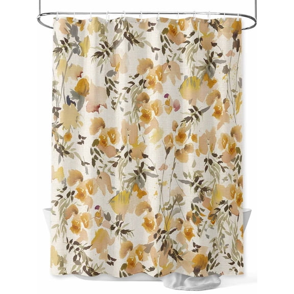Fsddascl Vintage Orange Flower Shower Curtain Set - 48" x 72" Washable Bathtub Curtain with 12 Hooks, Farmhouse Botanical Floral Retro Waterproof Fabric Stall Shower Curtains for Bathroom/Bathtub