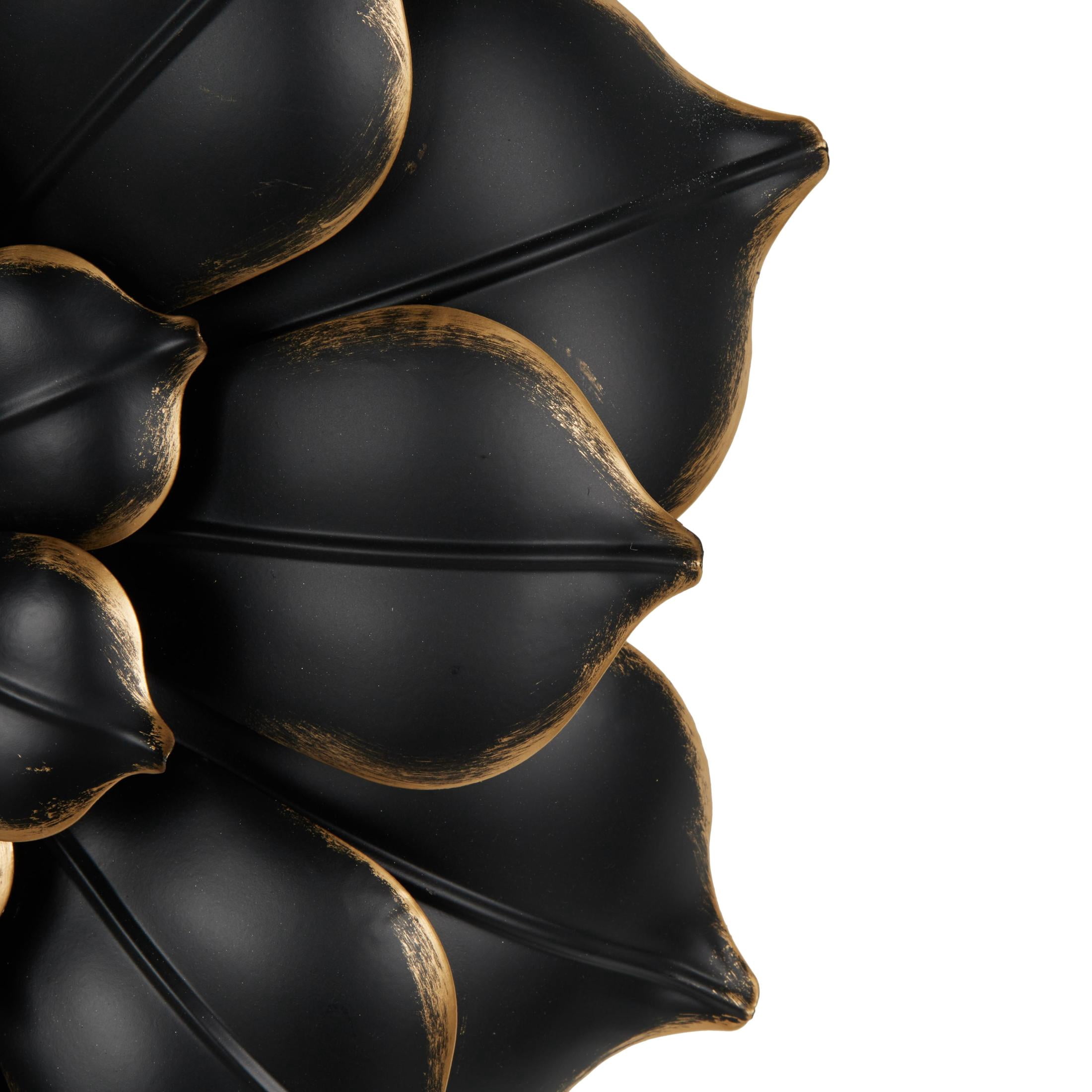 DecMode Black Metal 3D Floral Wall Decor with Gold Center (3 Count)