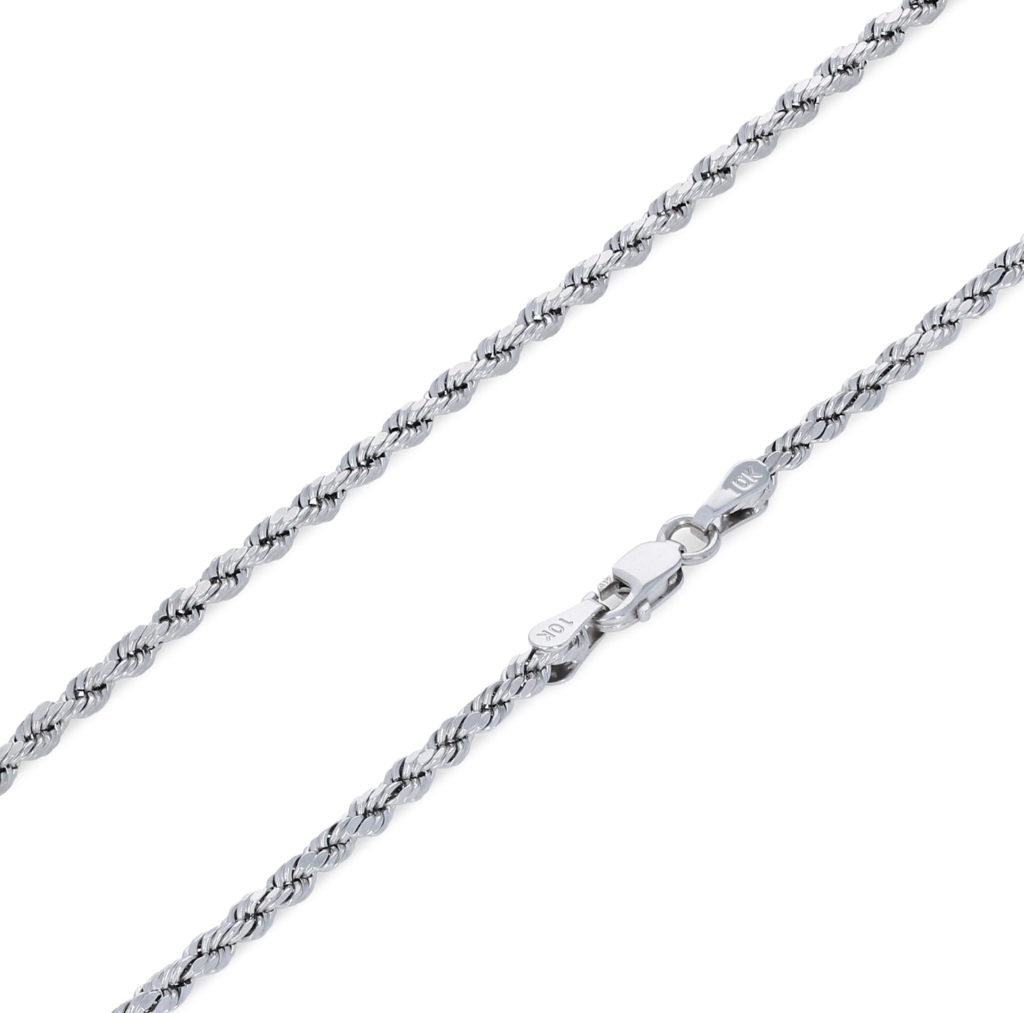 Nuragold 10k White Gold 2.5mm Rope Chain Diamond Cut Bracelet or Anklet (7"-9") Italian Jewelry for Men & Women