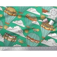 thumbnail image 3 of Soimoi Green Japan Crepe Satin Fabric Bird & Air Balloons Holiday Printed Craft Fabric by the Yard 42 Inch Wide, 3 of 3
