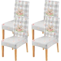 Bunny Ear Flower Easter Dining Chair Covers Set of 4,Grey Buffalo Plaid Parsons Chair slipcovers,Kitchen Spring Summer Decor Chair Seat Cover Protectors(Bunny Ear,4 Pack)