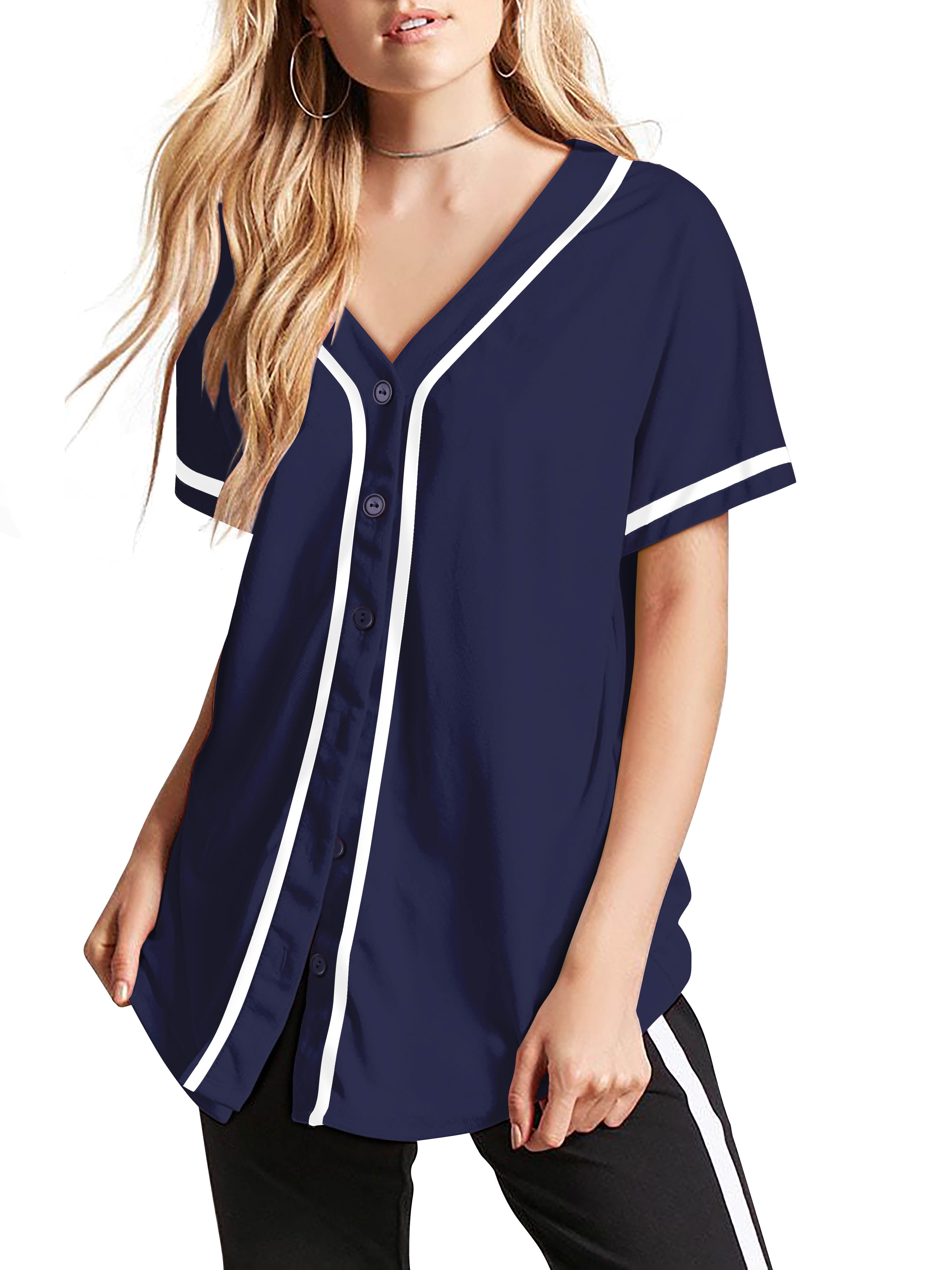 Hat and Beyond Active Womens Baseball Short Sleeve Full Button Down Jersey