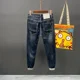 thumbnail image 3 of Pantalones vaqueros elásticos para hombre, pantalones vaqueros para hombre con parches rotos y agujeros, ajustados, rotos, elásticos, ajustados, ajustados, rasgados, estilo Harajuku, tallas XS, 3 of 4
