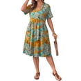 thumbnail image 4 of WellSize Plus size Dresses For Women Floral Casual V Neck Short Sleeve Sundresses Midi Summer Dress with Pockets, 4 of 7