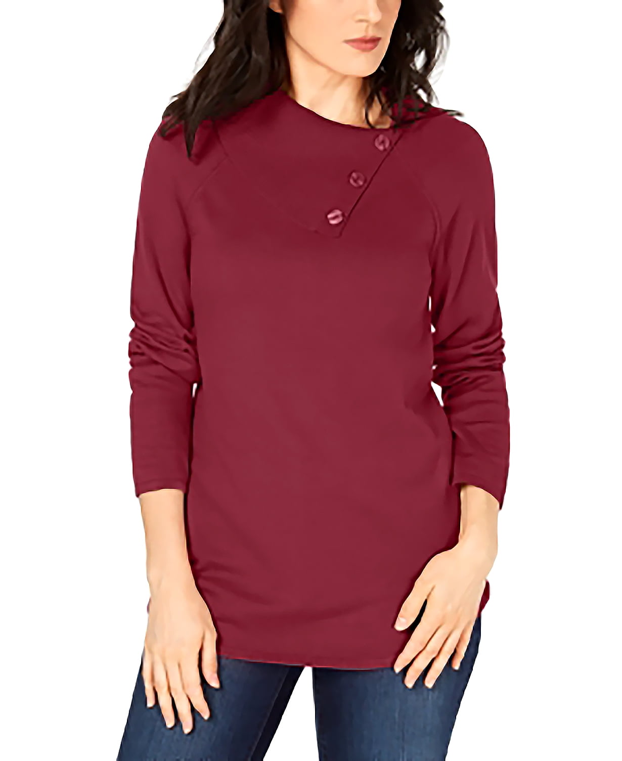 Karen Scott Womens 100% Cotton Scoop Neck Long Sleeve T-Shirt Top Plus BHFO 4950