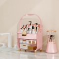 thumbnail image 3 of Makeup Organizer Countertop With Lid And Drawers Large Skin Care Cosmetic Display Case Holder for Vanity Desk Bathroom Storage Box,Pink With Brush Holder, 3 of 10