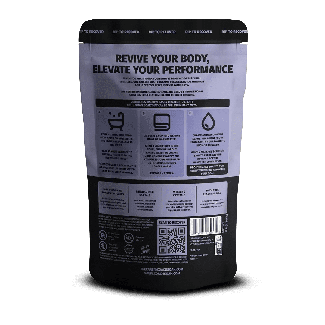 Coach Soak Magnesium Bath Flakes 1lb Lavender Post Workout Recovery Soak Dead Sea Mineral Blend
