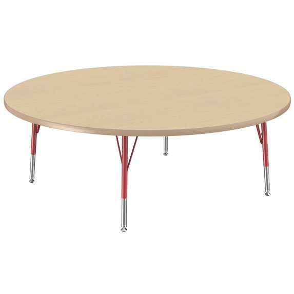 ECR4Kids 60in Round Everyday T-Mold Adjustable Activity Table Maple/Maple/Red - Toddler Swivel