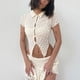 thumbnail image 2 of Conjunto de falda superior de textura transparente Color liso Cuello vuelto de doble capa Botón frontal Falda ajustada superior transparente Albaricoque M, 2 of 6