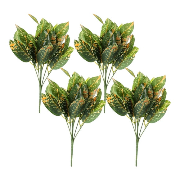 GOOHOCHY Planta de crotón artificial de plástico, 4 tallos de crotón falsos, 7 manojos, ramos de crotón de imitación realistas para bodas, despedidas de soltera, arreglos florales, fiestas,