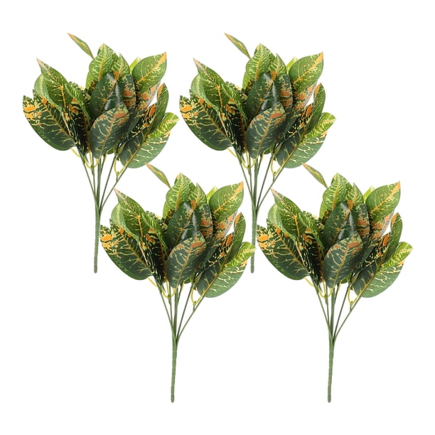 GOOHOCHY Planta de crotón artificial de plástico, 4 tallos de crotón falsos, 7 manojos, ramos de crotón de imitación realistas para bodas, despedidas de soltera, arreglos florales, fiestas,