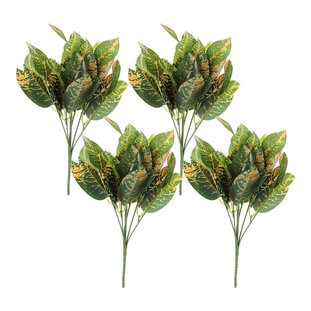 GOOHOCHY Planta de crotón artificial de plástico, 4 tallos de crotón falsos, 7 manojos, ramos de crotón de imitación realistas para bodas, despedidas de soltera, arreglos florales, fiestas,