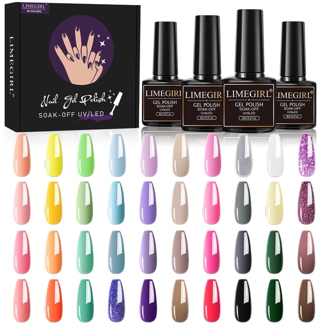 Limegirl-Kit de esmalte de uñas de Gel, purpurina rosa Pop verano, 40/24 colores, barniz de Gel Led UV semipermanente, remojo de uñas