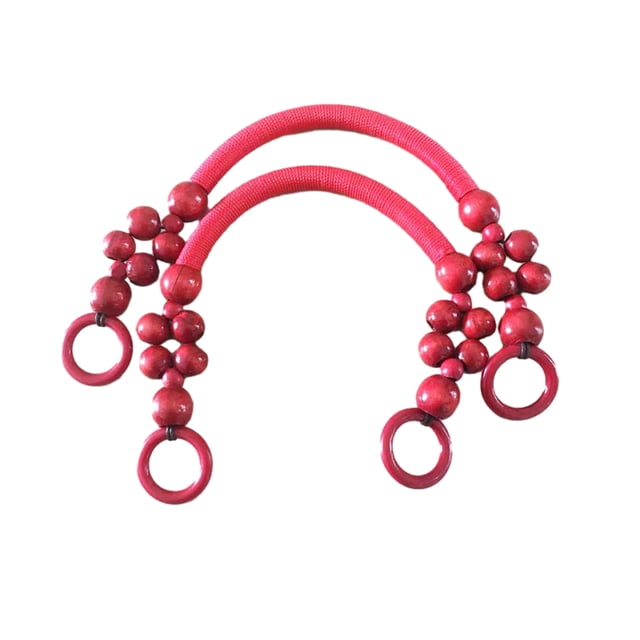 Decodeary 2pieces Multi Color Handle Shoulder Bag Belt Practical And Elegant Wood Bead red 46cm 1Set