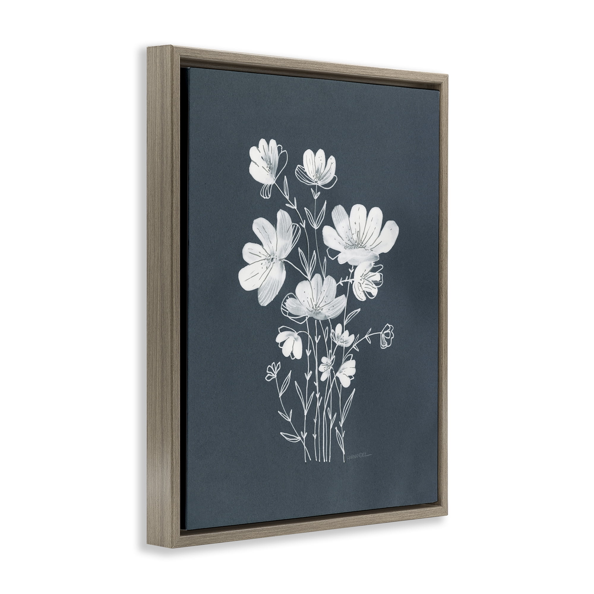 Stupell Industries White Simple Florals Plants & Flowers Painting Brown Floater Framed Canvas Art Print Wall Art, 25 x 31