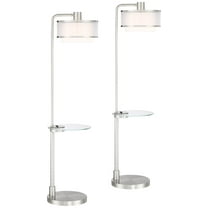 Possini Euro Design Vogue Modern Floor Lamps with Tray Tables 60" Tall Set of 2 Brushed Nickel USB Charging Port Double Shade for Living Room Bedroom