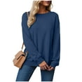 thumbnail image 6 of Quealent Crewneck Sweatshirts for Women Pullover Long Sleeve High Low Side Split Hem Basic Fall Fashion Sweatshirt Top Navy for Size XXL, 6 of 7