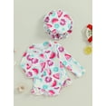 thumbnail image 2 of Toddler Infant Baby Girl One-Piece Swimsuit Rash Guard Zipper Long Sleeve Swimwear Bathing Suit with Sun Hat Set Beach Wear, 2 of 7