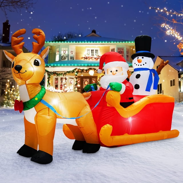 Papá Noel inflable navideño MICOCAH en trineo de 2 m con muñeco de nieve